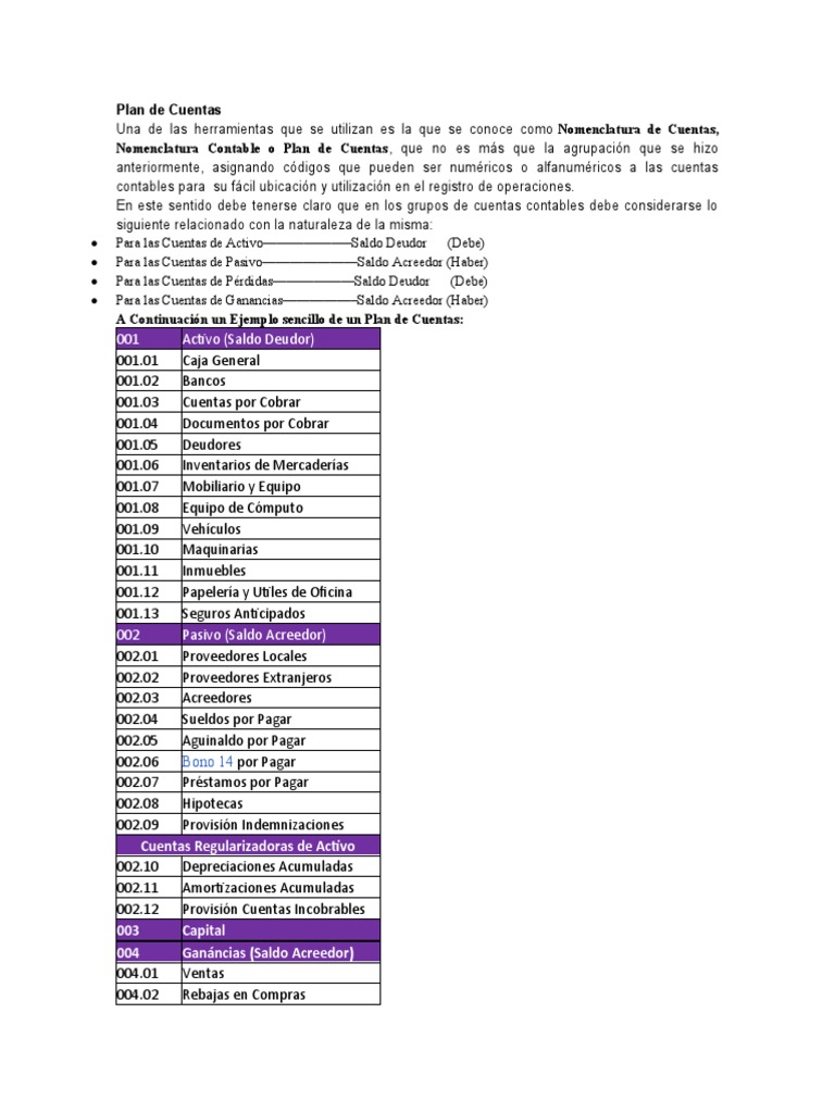Plan de Cuentas | PDF | Negocios | Finanzas y dinero