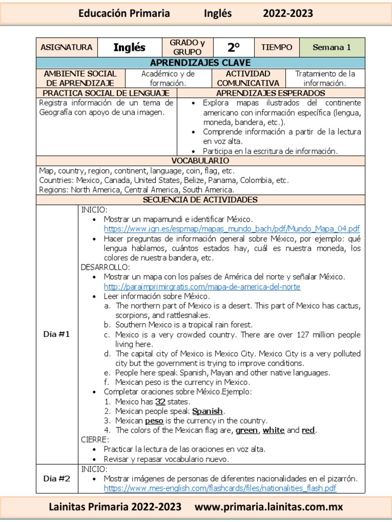 Actividades de Inglés para Primaria 2° | PDF | Ciencias sociales ...