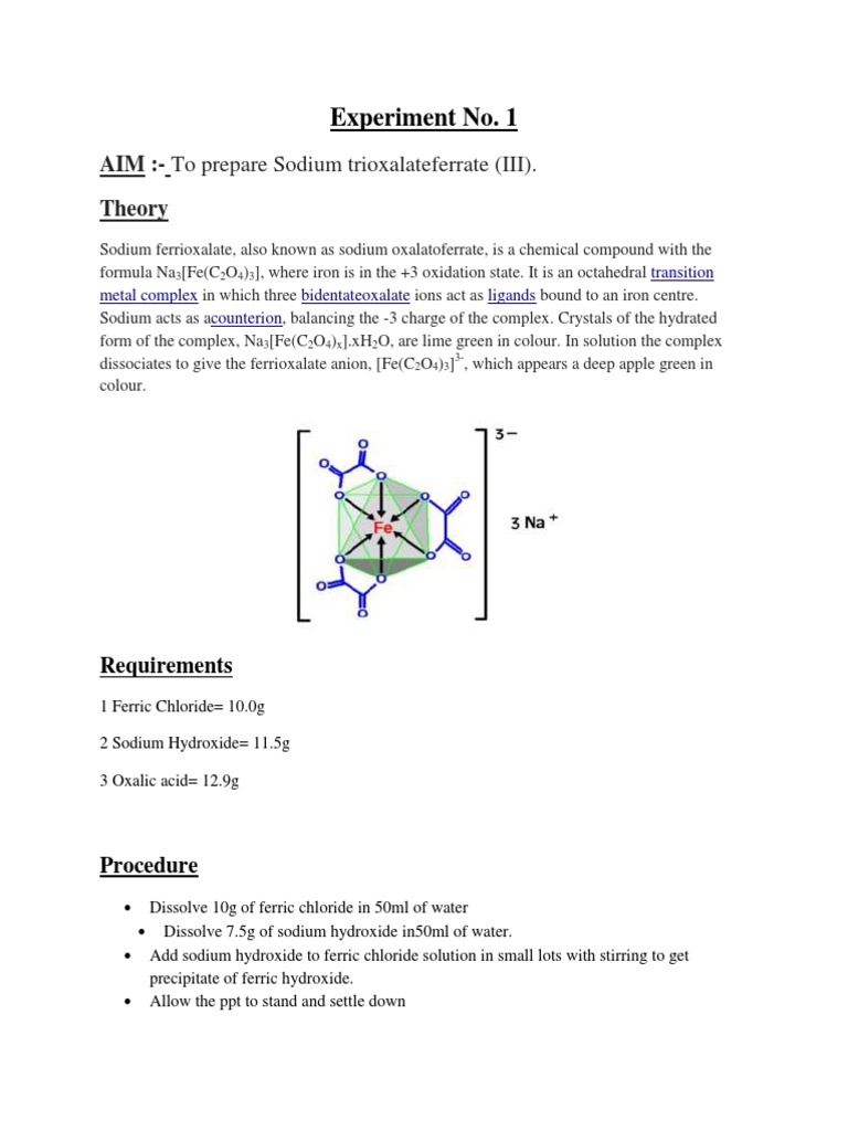 Preparation of Sodium Trioxalatoferrate(III) | PDF | Technology ...