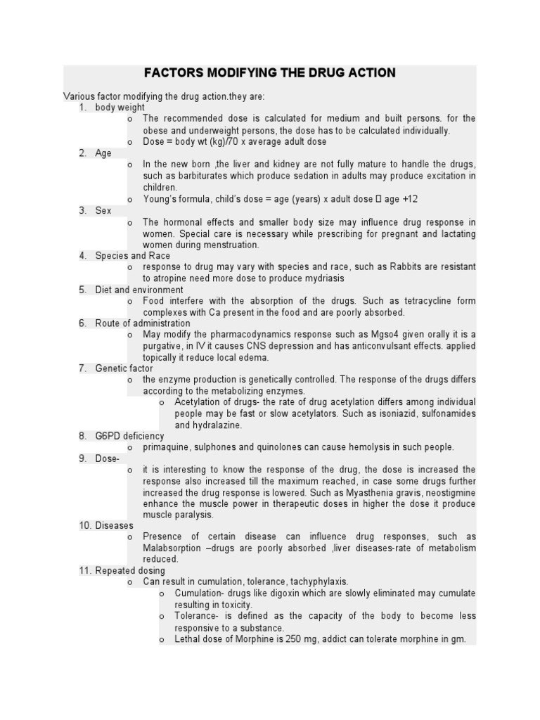 Factors Modifying Drug Action Explained | PDF | Medical Diagnosis ...
