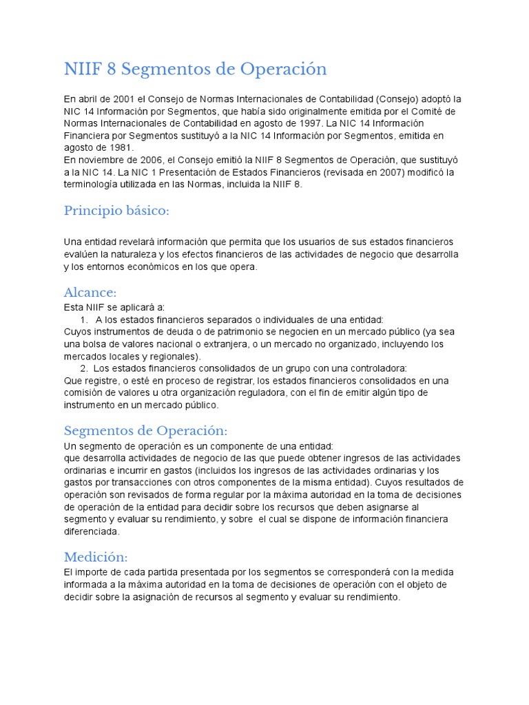 NIIF 8 Segmentos de Operación | PDF | normas internacionales de ...