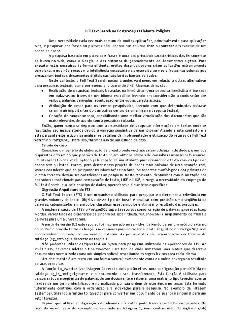 Full Text Search No PostgreSQL o Elefante Poliglota | PDF | Informação ...
