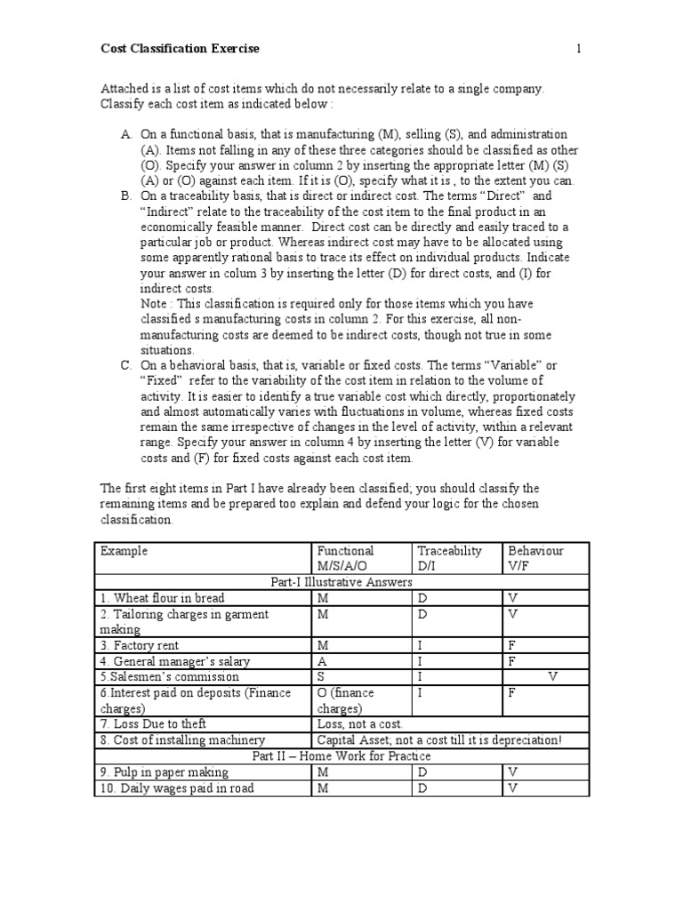 Cost Classification Exercise Guide | PDF | Depreciation | Salary