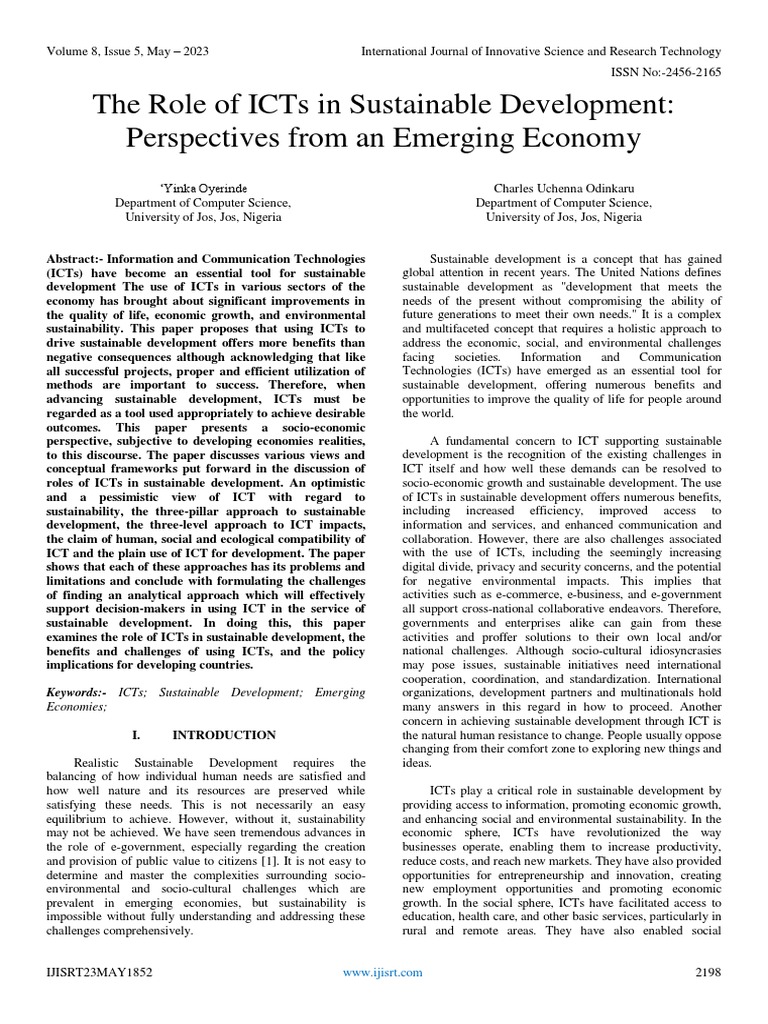 The Role of ICTs in Sustainable Development Perspectives From An ...
