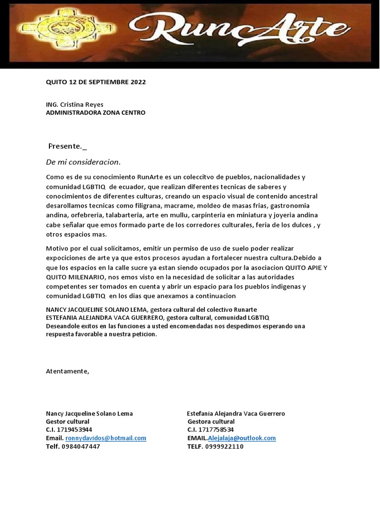 Solicitud de Permiso para Exposición | PDF | Ecuador