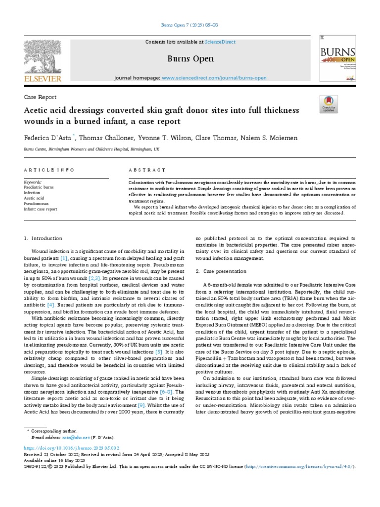 Acetic Acid Dressings Converted Skin Graft Donor Sites Into Full 2023