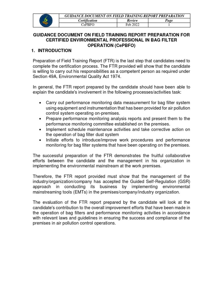 Field Training Report Guidelines for CePBFO | PDF