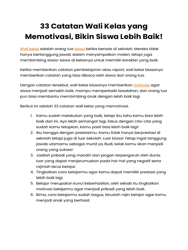 60 Catatan Penting Wali Kelas untuk Siswa yang Sering Alpa dan Bermasalah di Raport Semester 1