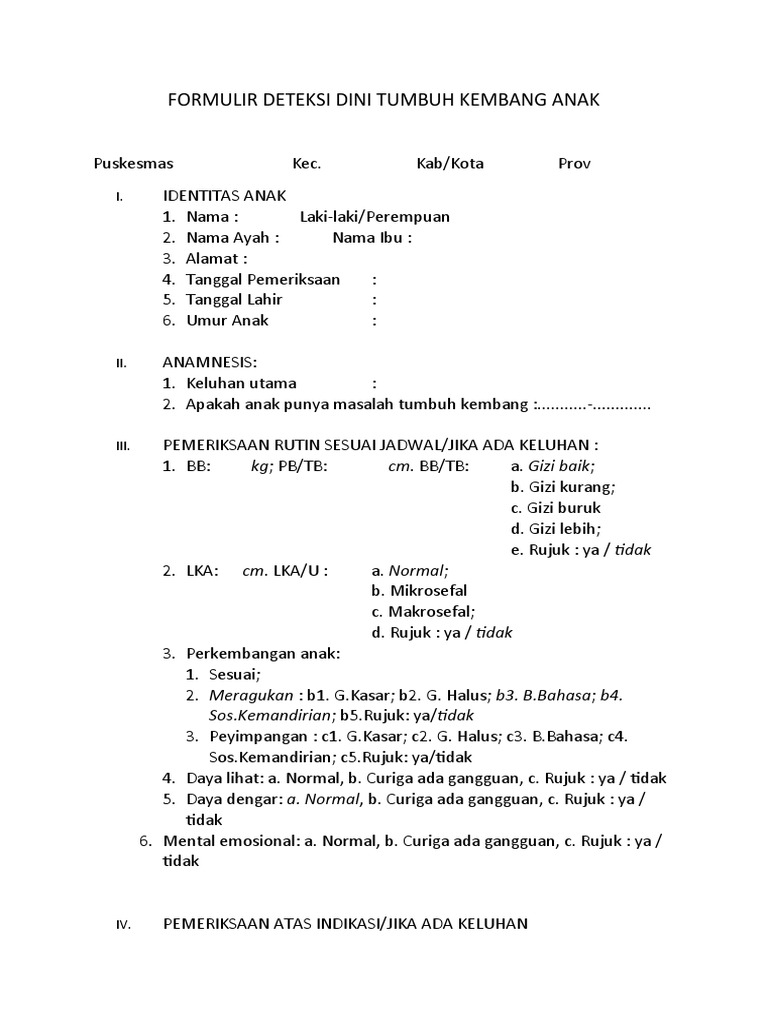 Formulir Deteksi Dini Tumbuh Kembang Anak Pdf