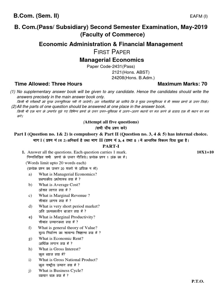 Bcom 2nd Sem Old Papers Pdf Economies Economics