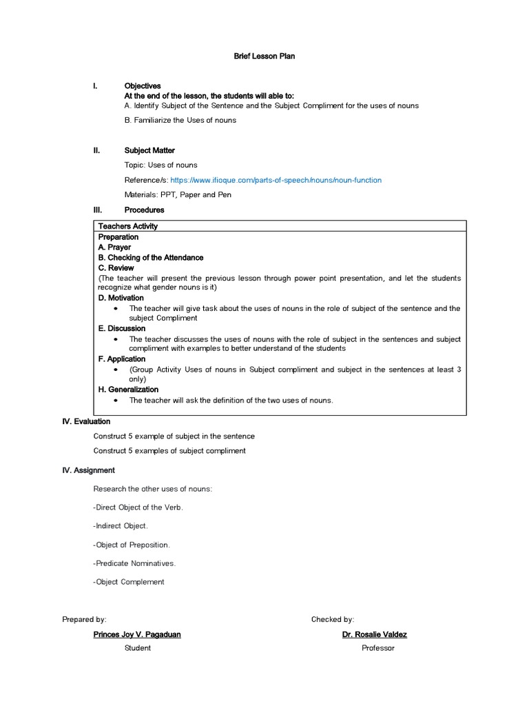 Brief Lesson Plan PDF