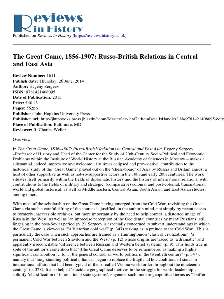 Russo-British Relations in the Great Game | PDF | Russian Empire