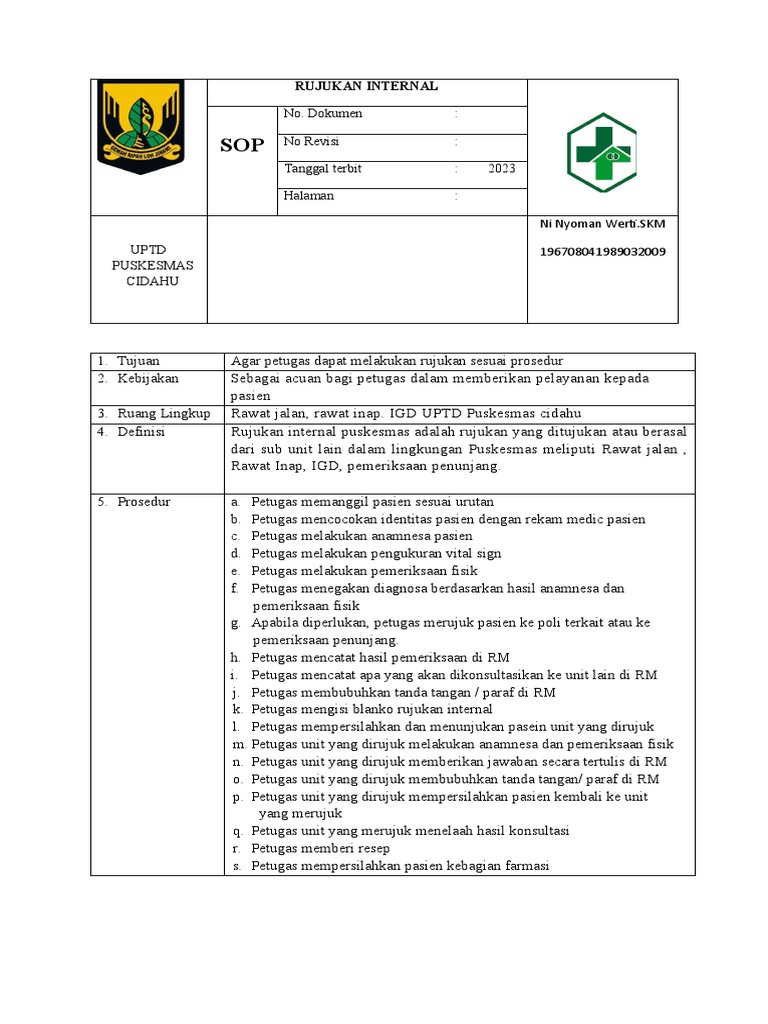 SOP Rujukan Internal Puskesmas | PDF