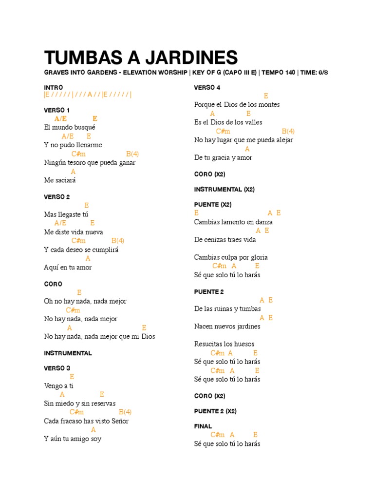 Tumbas A Jardines Key of G (Capo Iii E) PDF