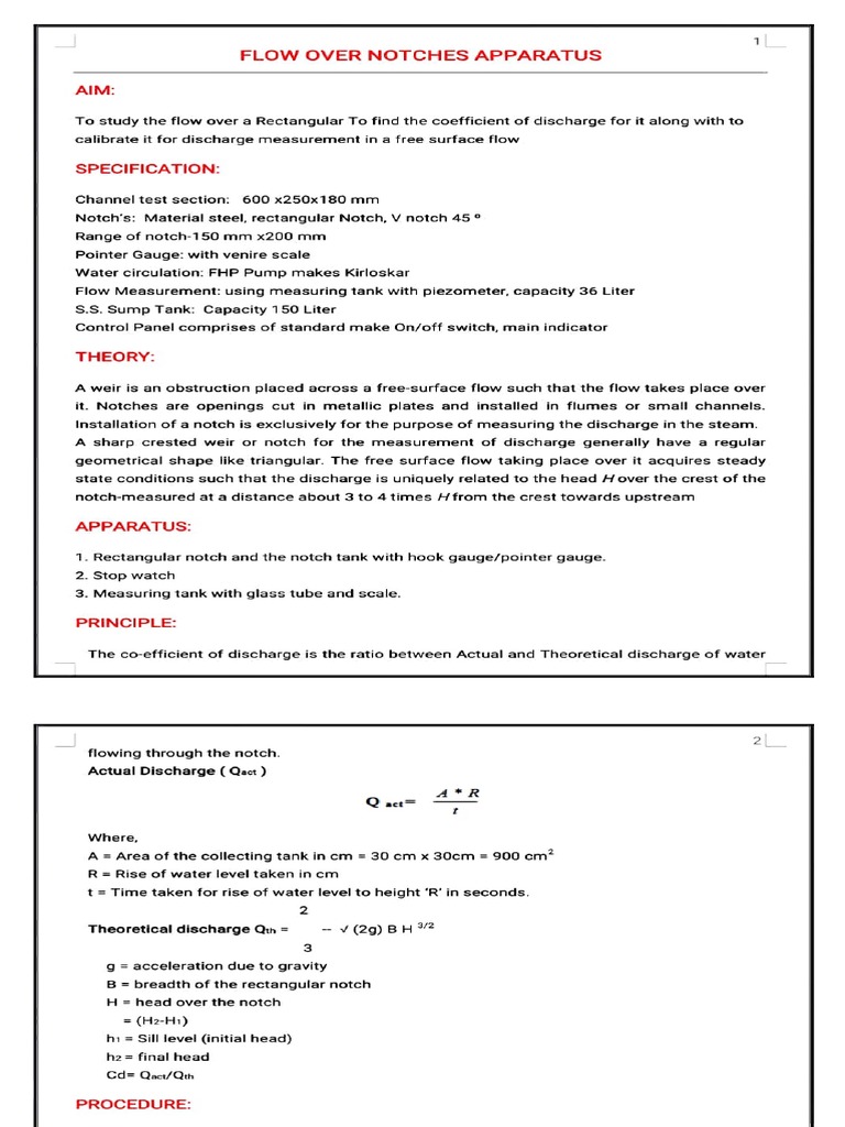 Flow Measurement Over Rectangular Notches | PDF | Metrology | Chemical ...