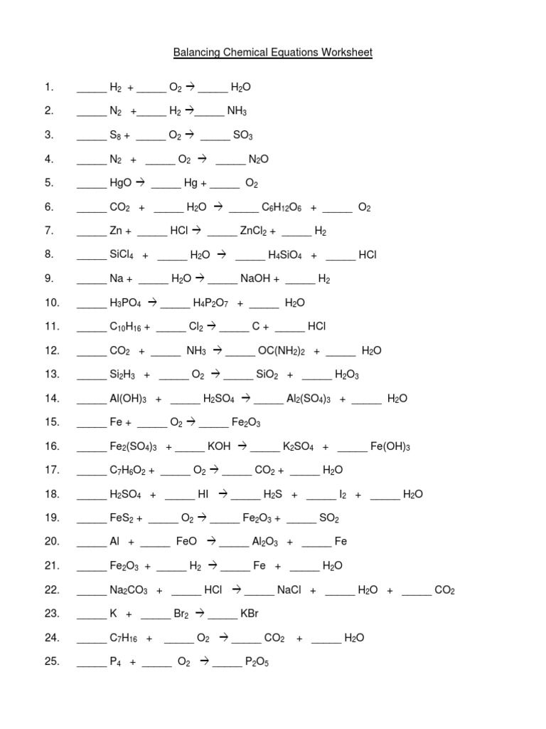 Balancing Chemical Equations Student Version PDF