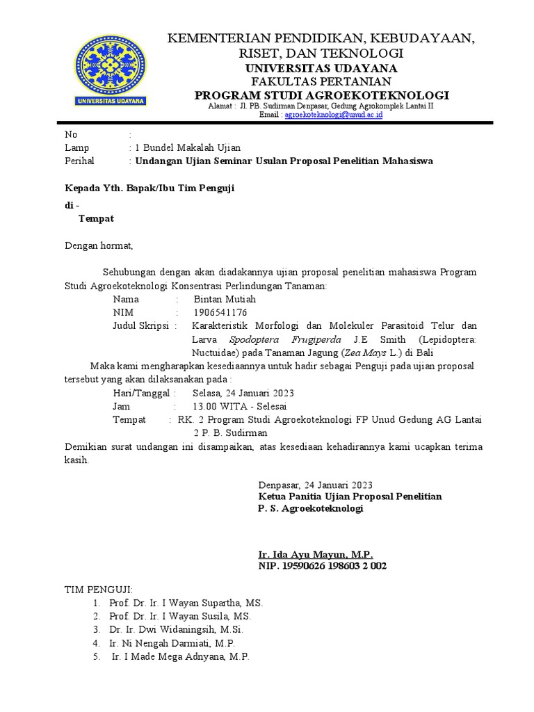 Surat Undangan Dosen Penguji - Bintan | PDF