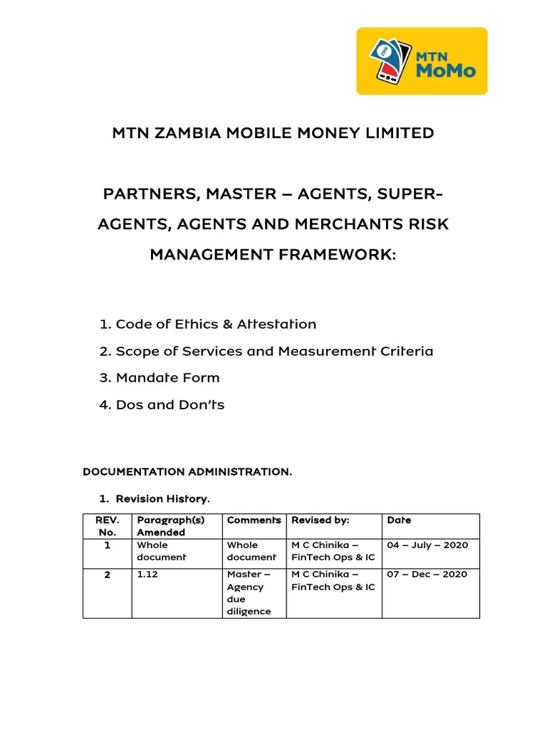 MTN Zambia Mobile Money Agent Guidelines | PDF | Indemnity | Fraud