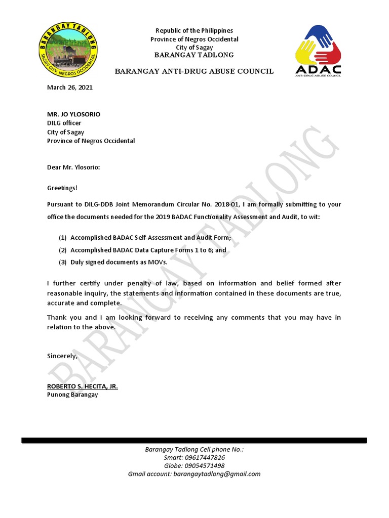 Badac Template Cover Letter Sample Pdf