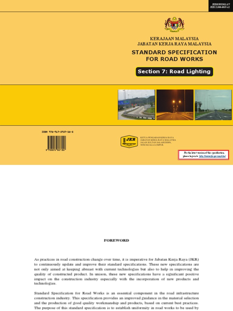 Jkr Standard Specification For Road Lighting Pdf Technology