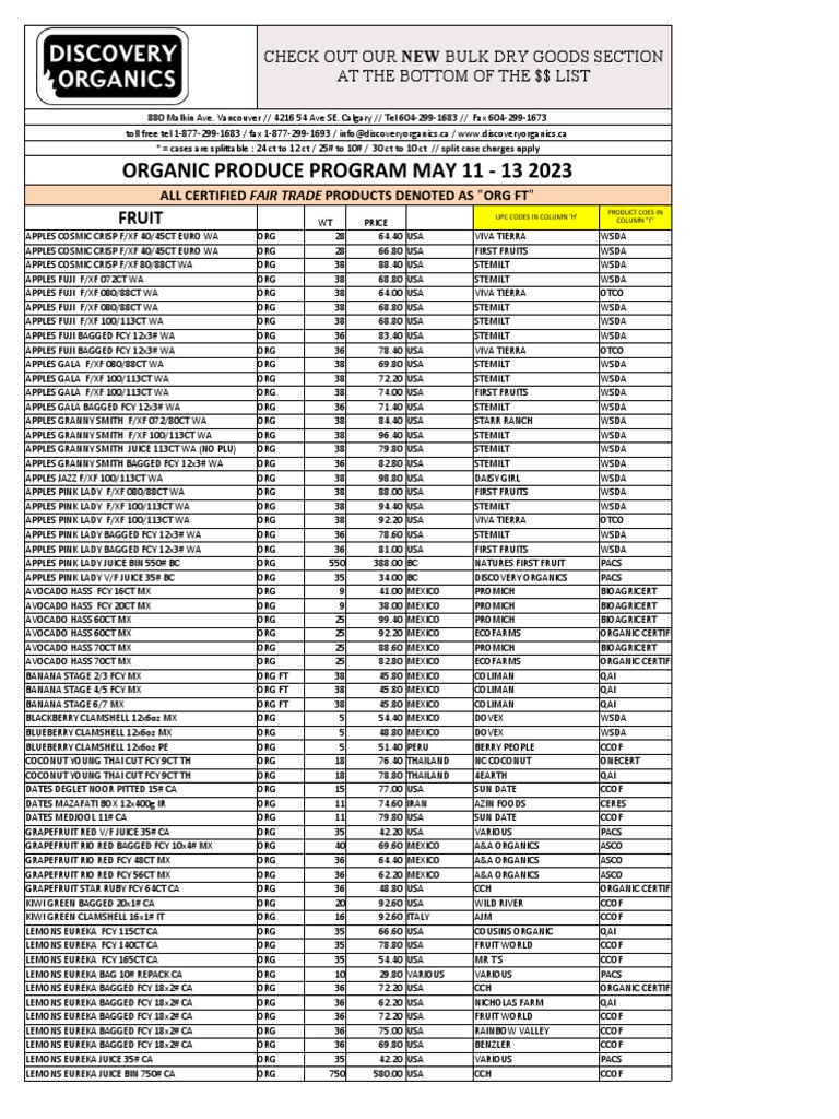 Organic Produce Price List May 2023 | PDF | Lemon | Orange (Fruit)