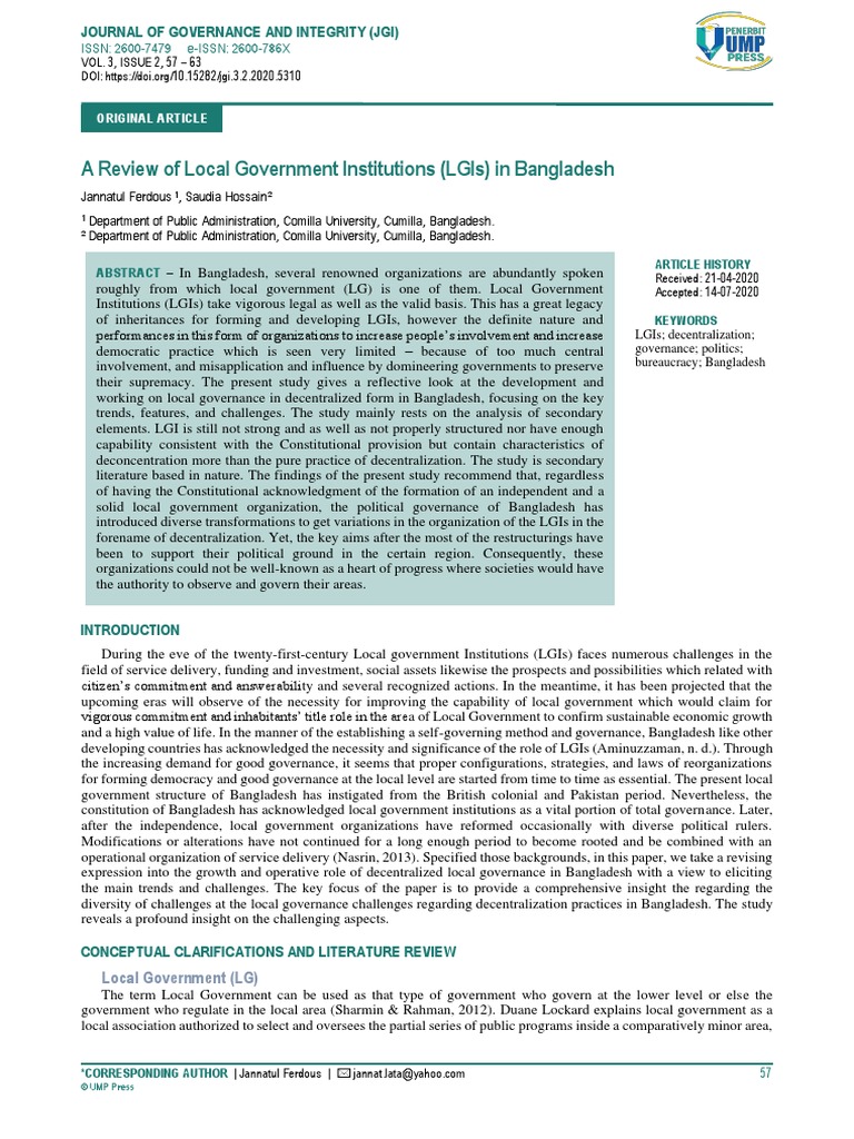 A Review of Local Government Institution PDF Decentralization