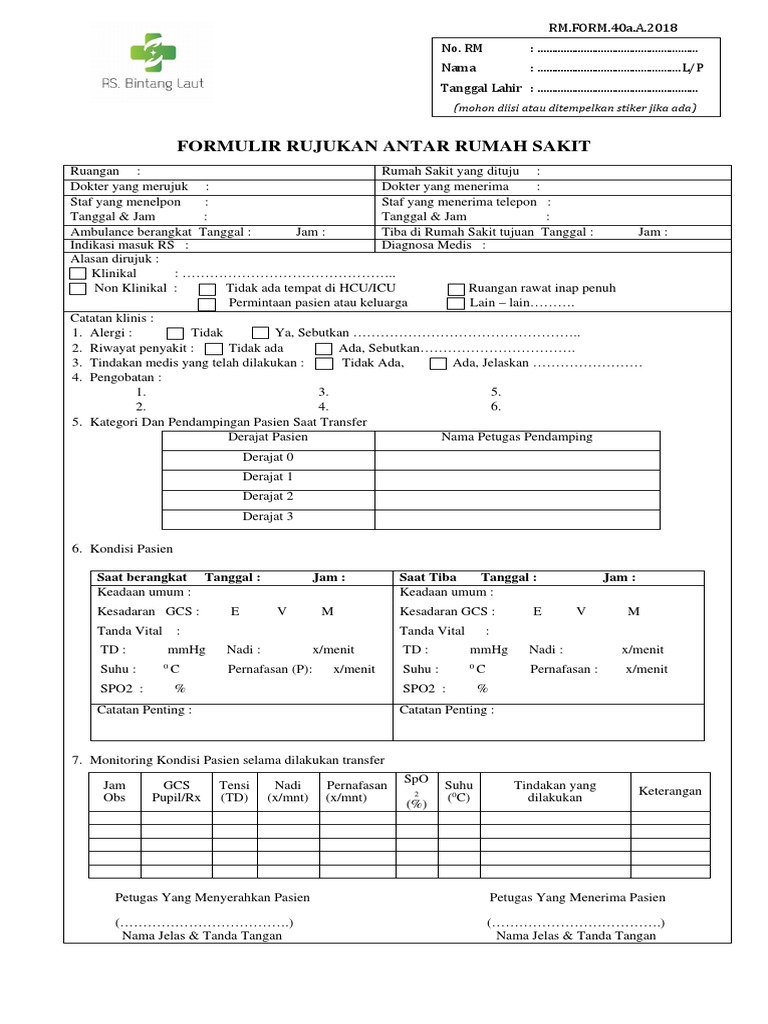 Formulir Rujukan RS 2018 | PDF