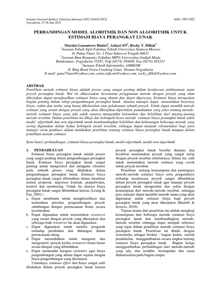 Admin, PERBANDINGAN MODEL ALORITMIK DAN NON ALGORITMIK UNTUK ESTIMASI