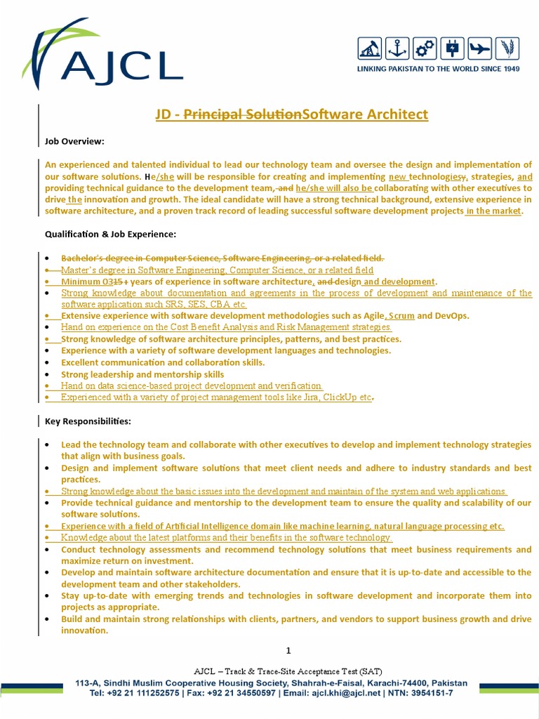 Principal Software Architect Job Overview | PDF | Software | Software ...