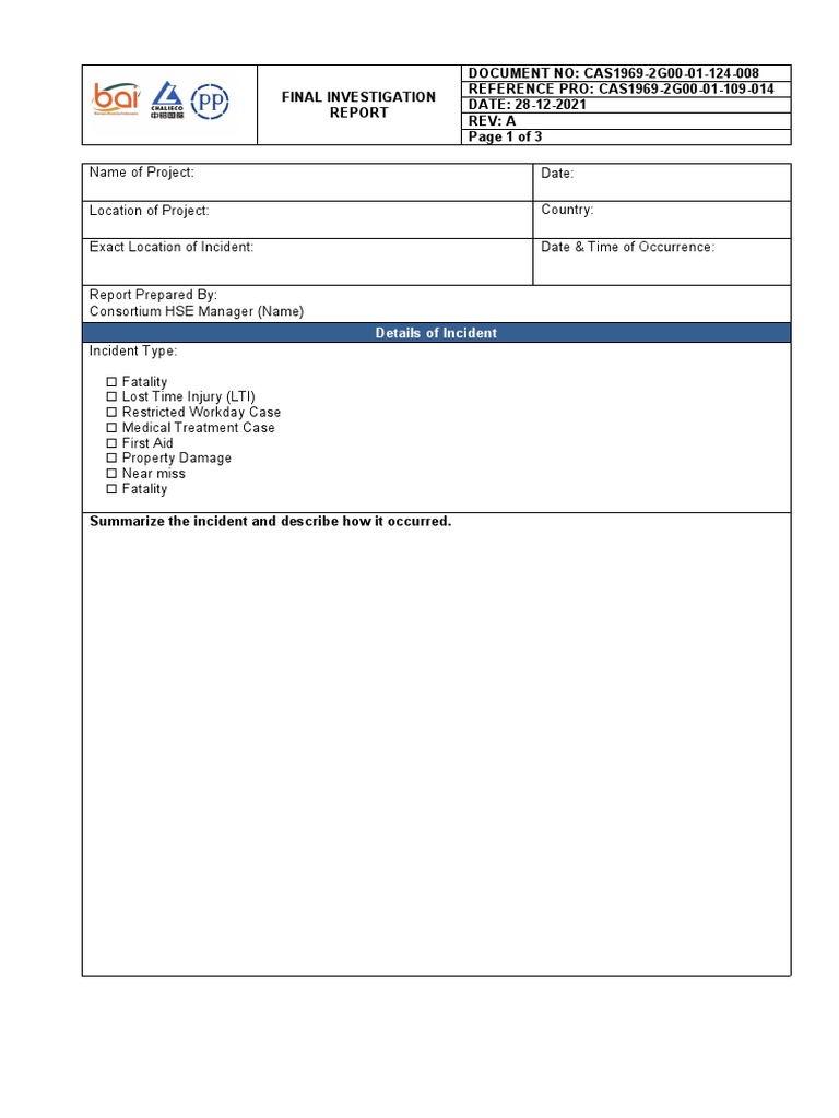 Final Investigation Report Template | PDF | Injury | Causes Of Death