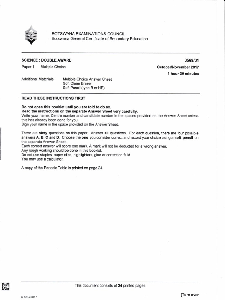 BGCSE Science Double Award Paper 1 | PDF | Silver | Ion