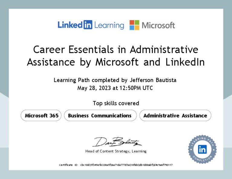 CertificateOfCompletion - Career Essentials in Administrative ...