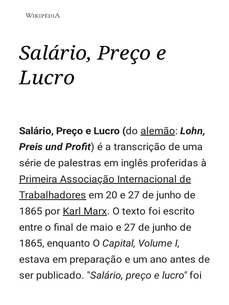 Salário, Preço e Lucro de Marx | PDF | Economia | Ideologias econômicas
