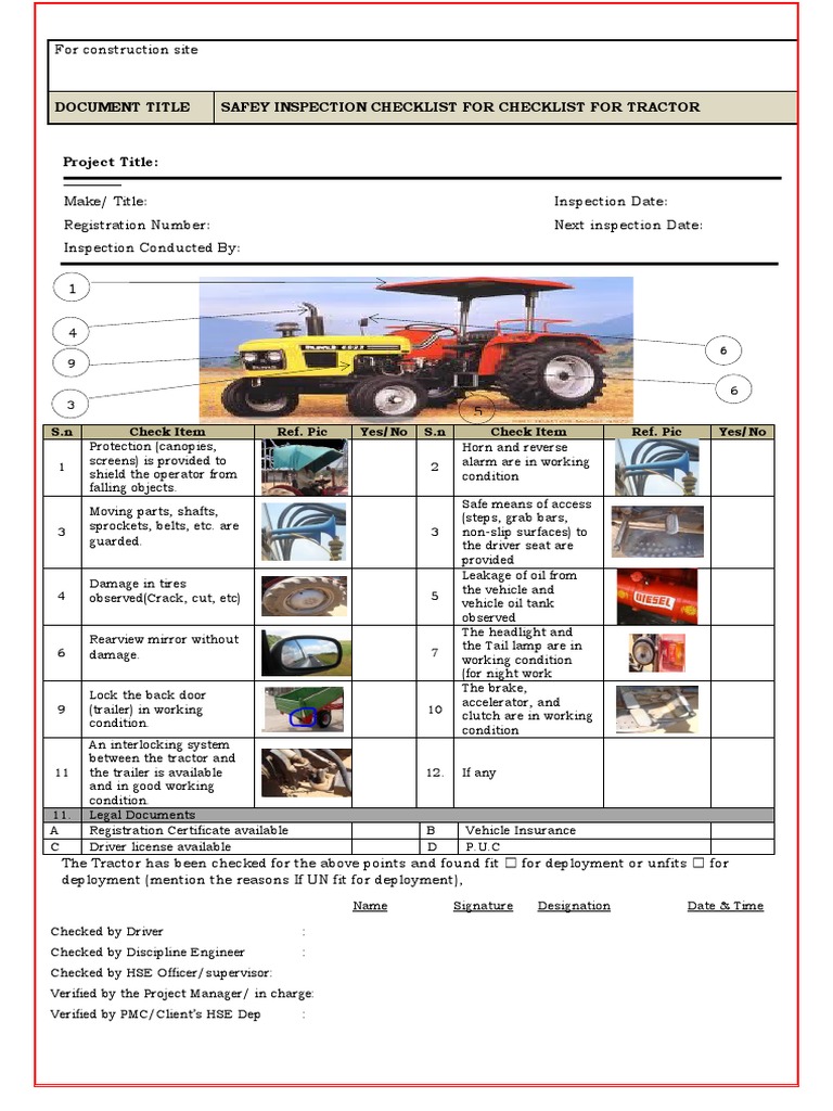 C04.Safety Inspection Checklist For Checklist For Tractor PDF Vehicles Tractor