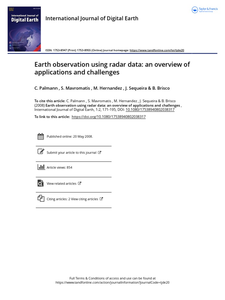 Earth Observation Using Radar Data An Overview of Applications and ...