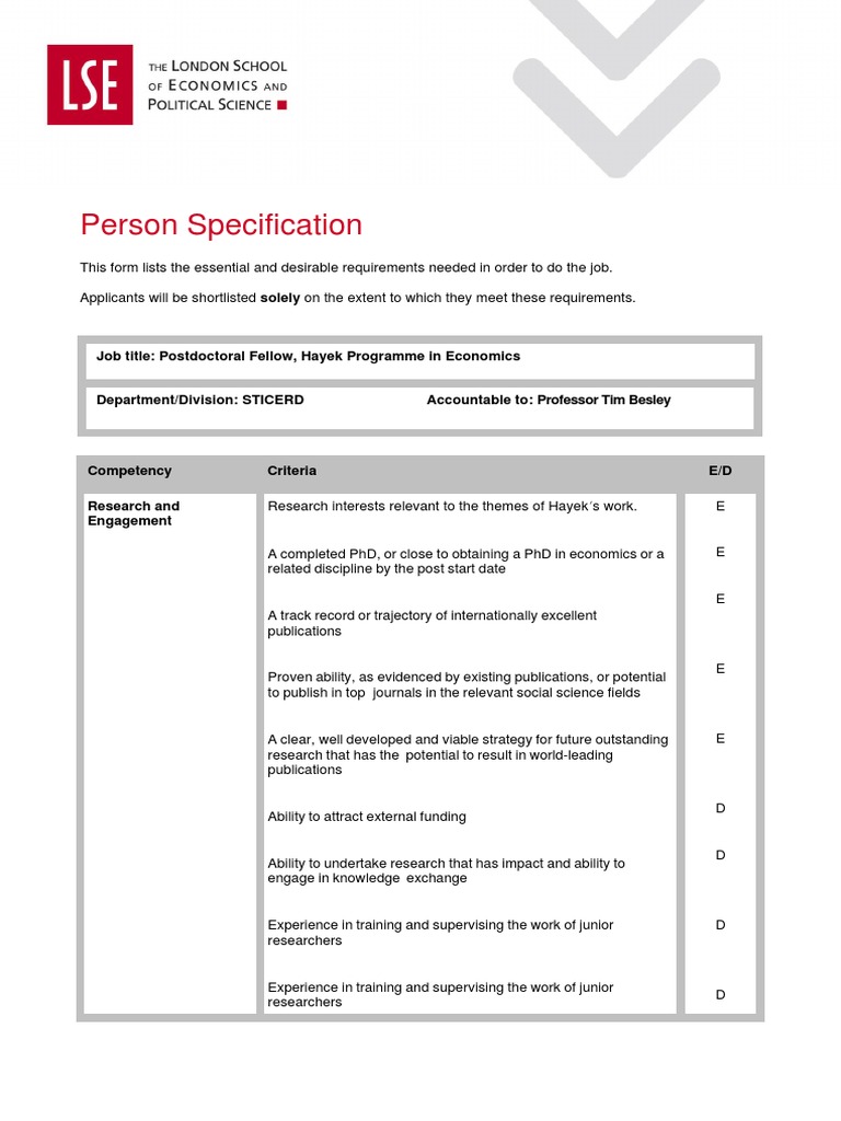 Person Specification | PDF | Doctor Of Philosophy | Science