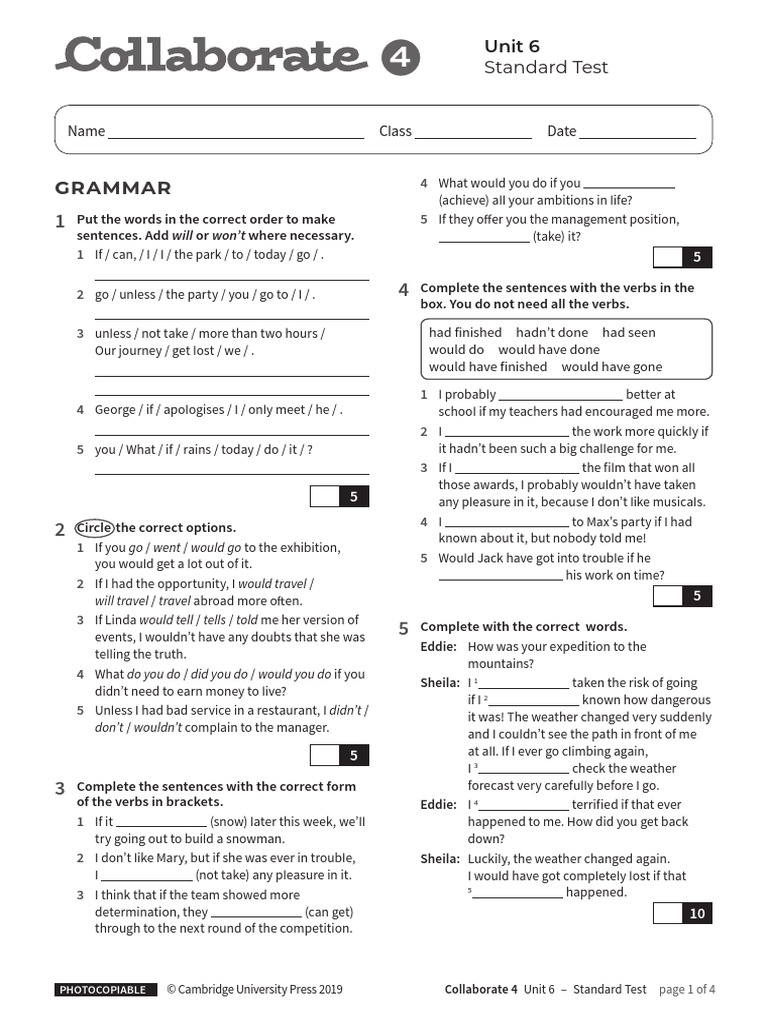 Collaborate 4 Unit 6 Standard Test | PDF | Language Arts & Discipline