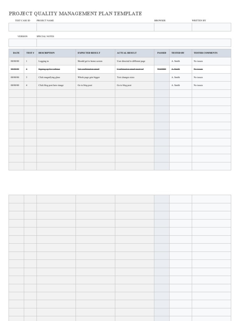 Project Quality Management Plan Template | PDF