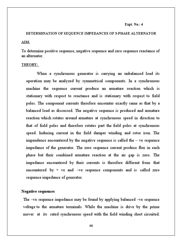 SEQ impeDANCE 3Phase Alternator PDF Electrical Impedance Machines