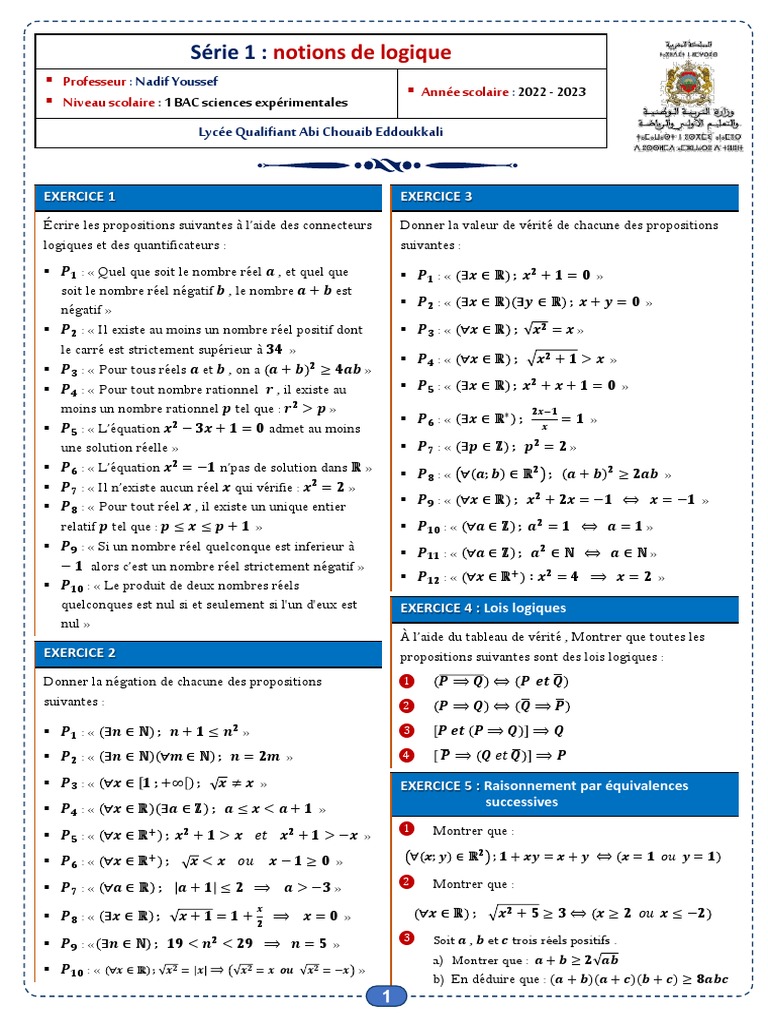 Exercices de logique pour 1 BAC SX | PDF