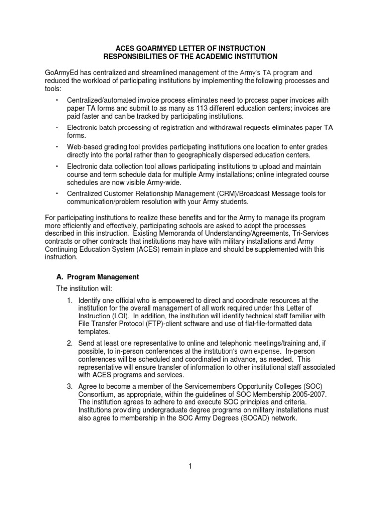 Letter of Instruction For DoD MOU | PDF | Tuition Payments | File ...