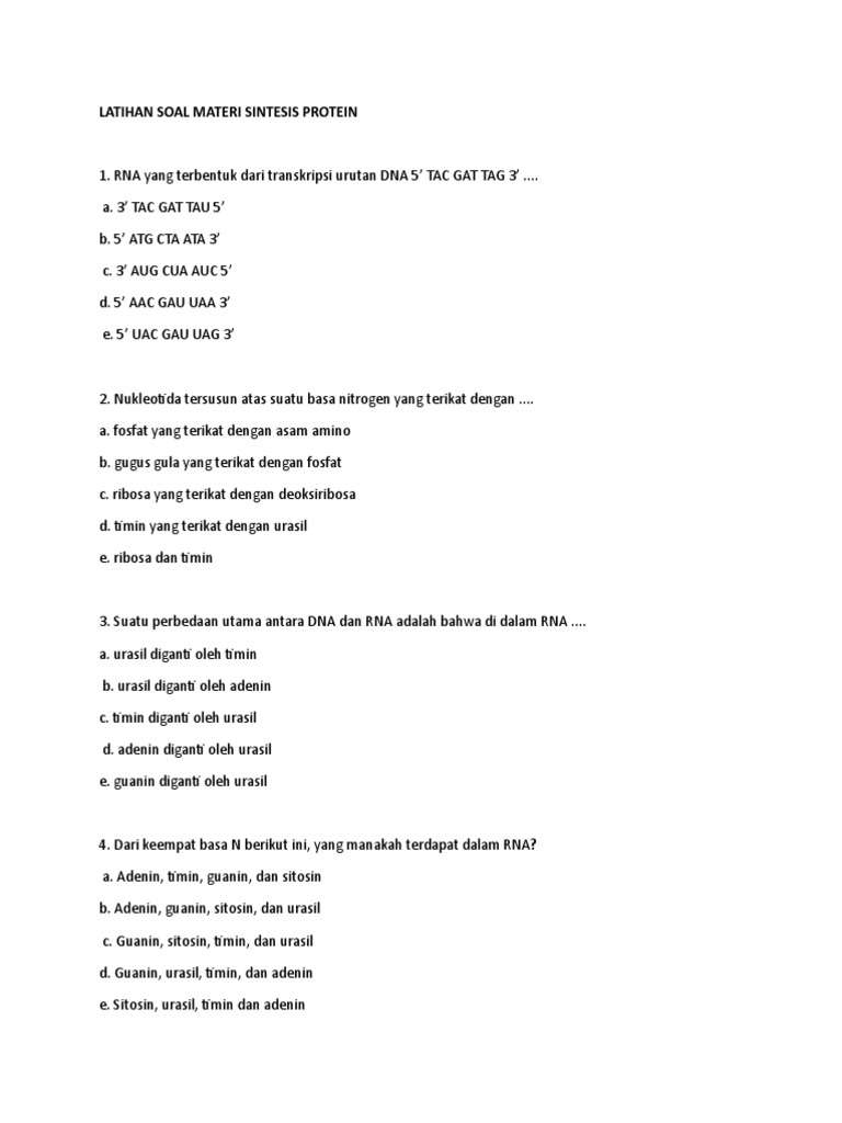 Soal Latihan Sintesis Protein Kelas 12 | PDF