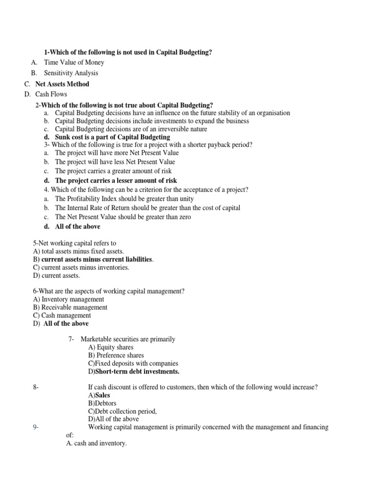 Unit 2 Mcq Business Finance Download Free Pdf Capital Budgeting