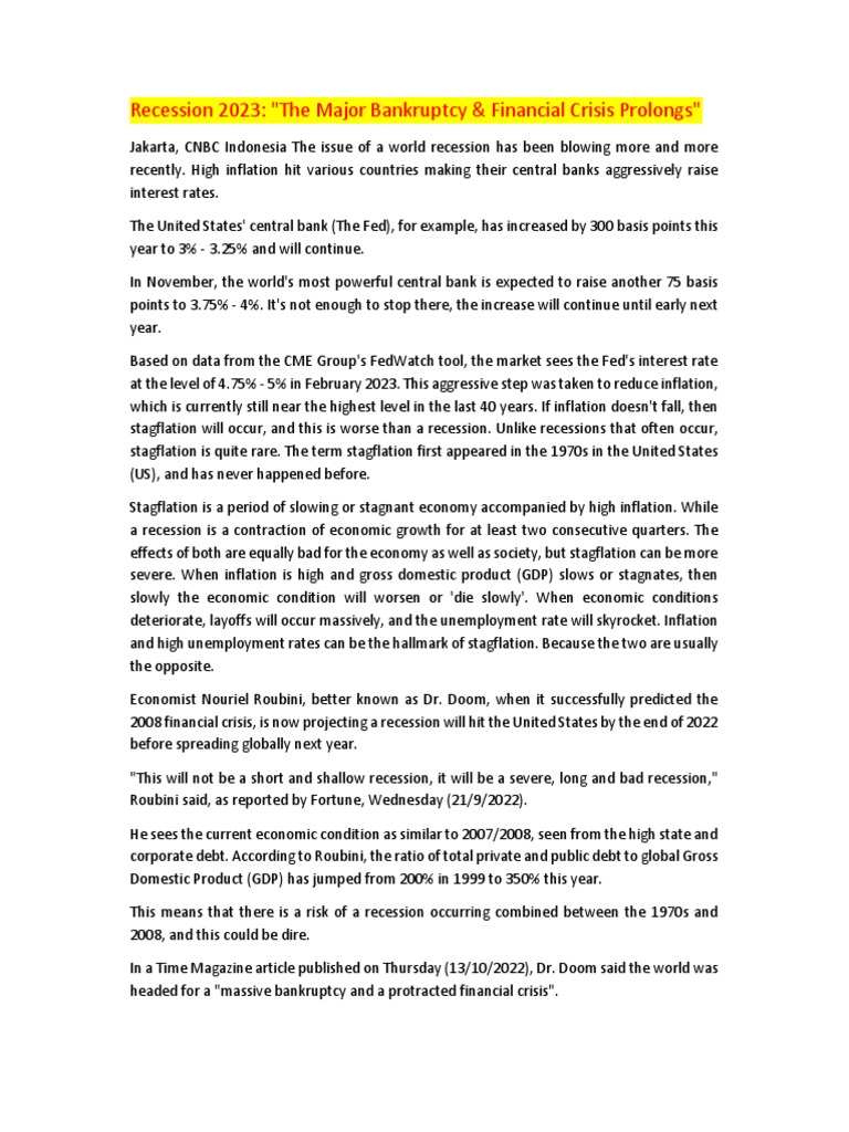 Economy CRASH in 2023 PDF Recession Inflation