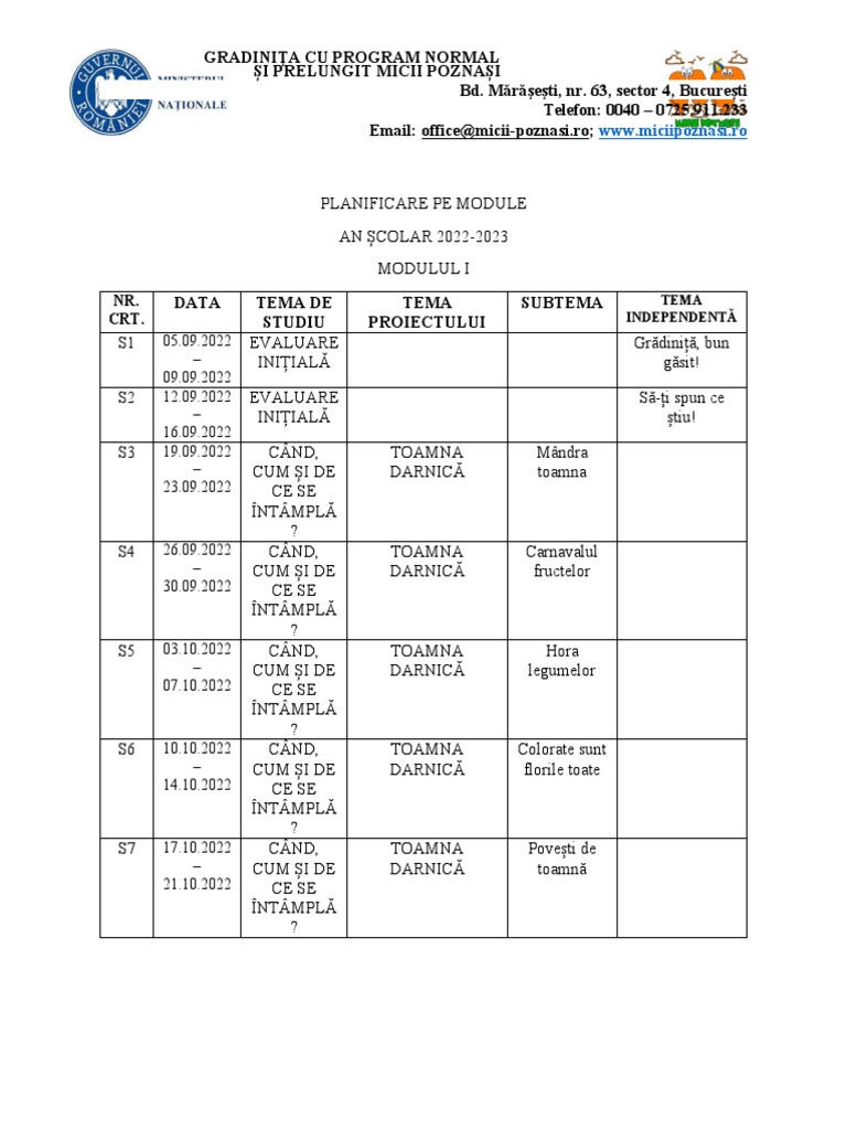 Planificare Pe Module 2022-2023 | PDF