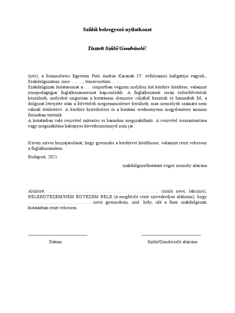 SzÃ¼lÅ i-beleegyezÅ -nyilatkozat_minta | PDF
