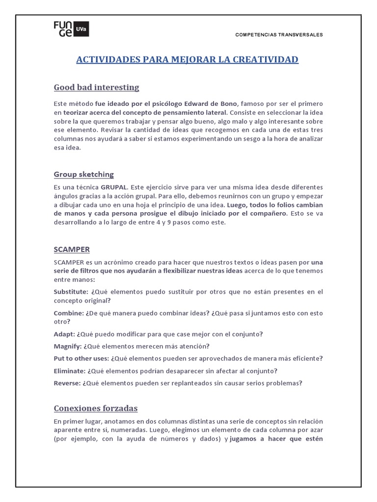 Ejercicios para Creatividad2 | PDF | Pensamiento | Creatividad