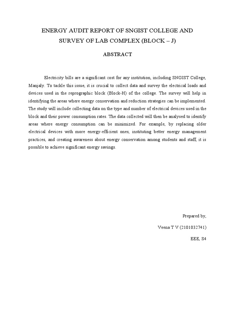 Energy Audit Report of Sngist College and Survey of Reprographic Block