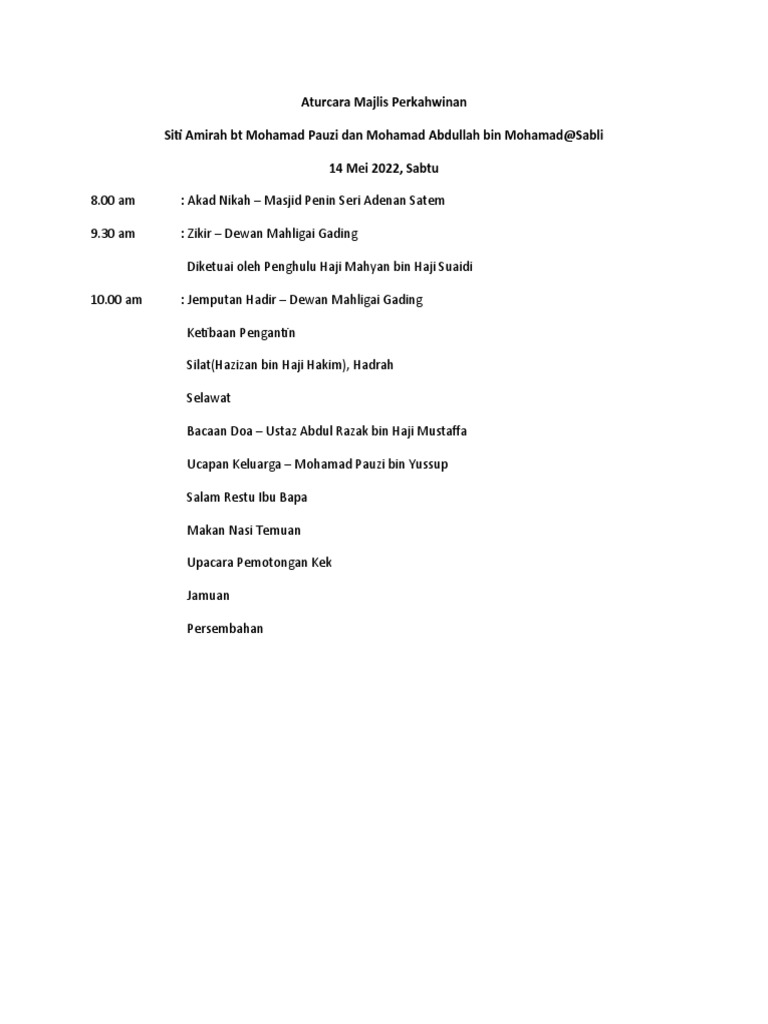 Aturcara Majlis Perkahwinan | PDF