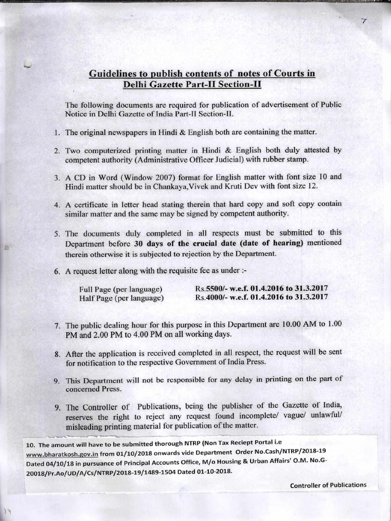 GuidelinestoPublishcontentsofNotesofCourts inDelhiGAzettePart